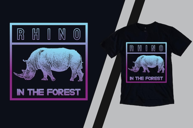 Diseño de camiseta retro de rinoceronte en el bosque