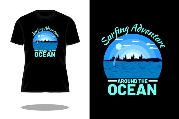 Diseño de camiseta retro de silueta de aventura de surf