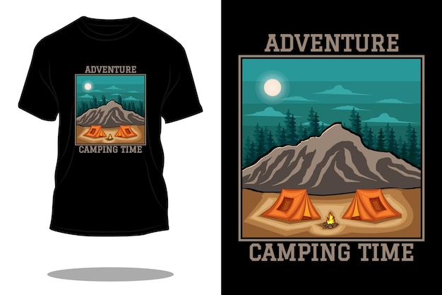 Vector diseño de camiseta retro de tiempo de campamento de aventura