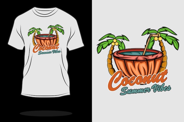 Diseño de camiseta retro de vibraciones de verano de coco.
