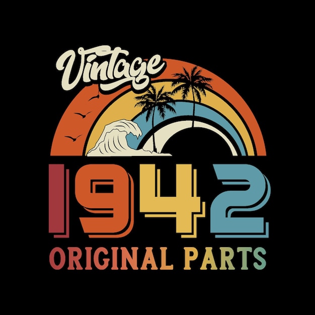 Diseño de camiseta retro vintage de 1942, vector, fondo negro