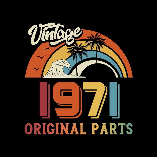 Diseño de camiseta retro vintage de 1971, vector, fondo negro