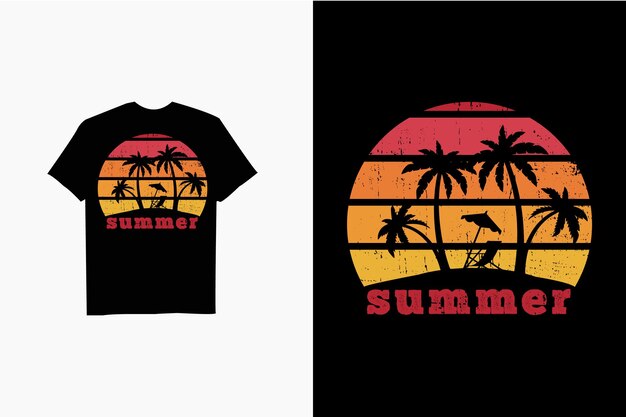 Diseño de camiseta retro vintage de puesta de sol de verano