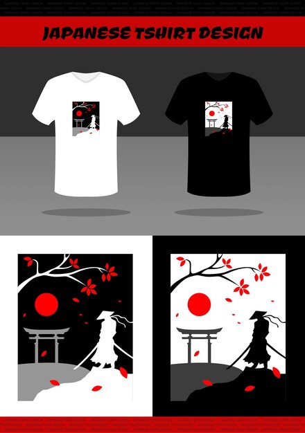 Vector diseño de camiseta samurái japonés. ilustración vectorial samurái. silueta japón samurái. espadachín.