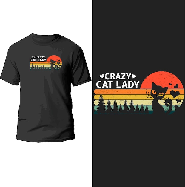 Diseño de camiseta de señora gato loco.