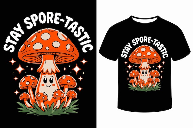 El diseño de la camiseta de setas de dibujos animados de Stay SporeTastic