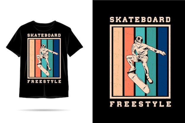 Diseño de camiseta de silueta de estilo libre de patineta