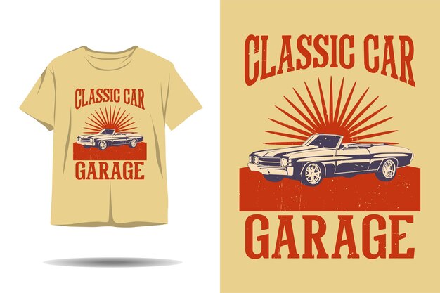 Diseño de camiseta de silueta de garaje de coche clásico