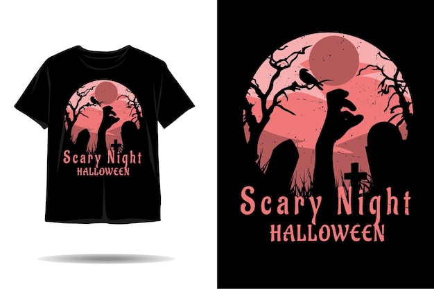 Diseño de camiseta de silueta de halloween de noche de miedo