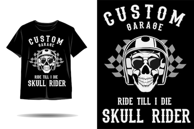 Diseño de camiseta de silueta de jinete de cráneo de garaje personalizado