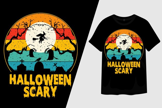 Diseño de camiseta de silueta de miedo de noche de Halloween