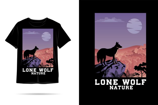 Diseño de camiseta de silueta de naturaleza de lobo solitario