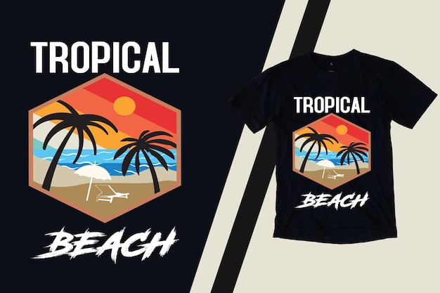 Diseño de camiseta de silueta retro de playa tropical