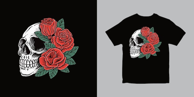 Diseño de camiseta skull rose illustration