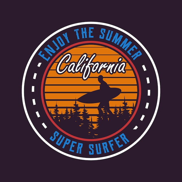 Vector diseño de camiseta de súper surfista de california