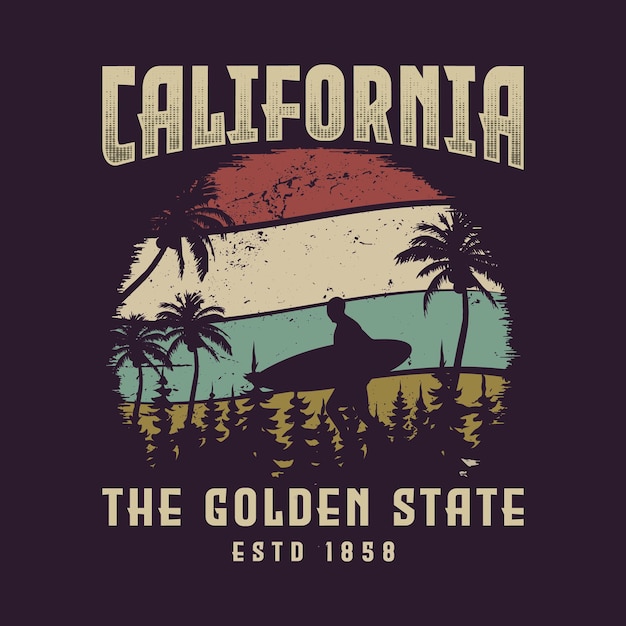 Vector diseño de camiseta de surf de california 2023