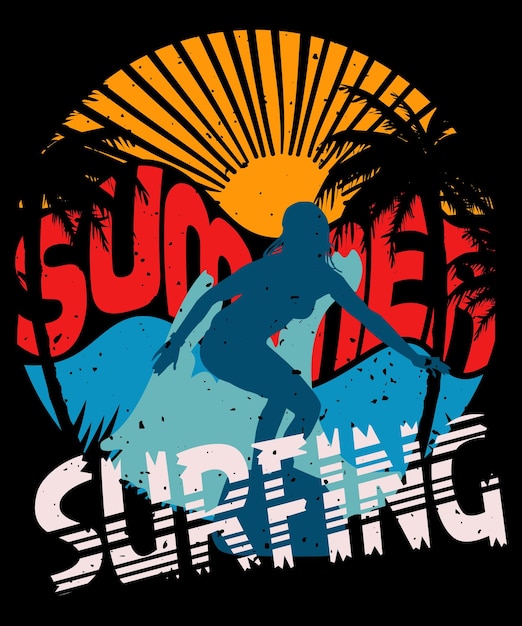 Diseño de camiseta de surf de verano