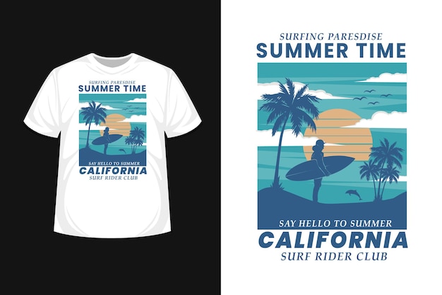 Vector diseño de camiseta de surfing paradise summer time