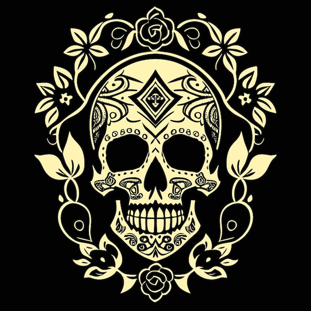 Vector diseño de camiseta de tatuaje de patrón de calavera y rosas ilustración vectorial