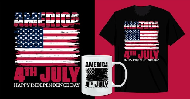 Diseño de camiseta y taza de café con bandera de américa grunge