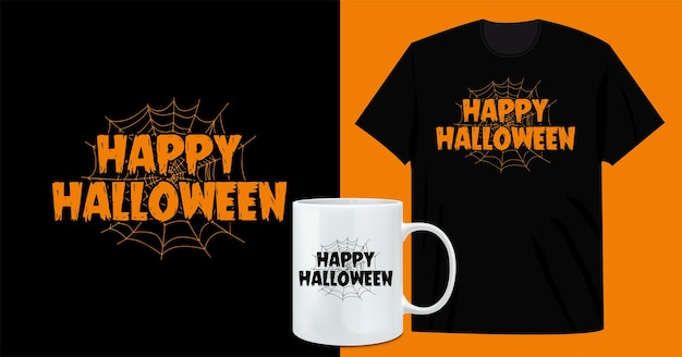 Diseño de camiseta y taza de café Happy Halloween