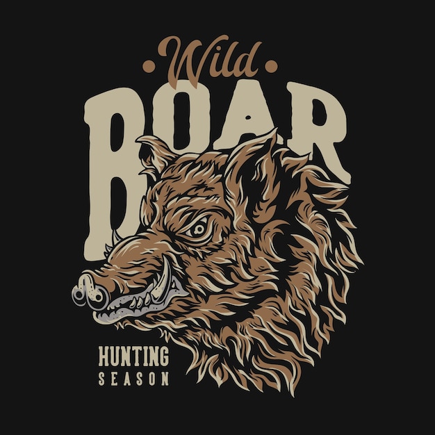Diseño de camiseta Temporada de caza de tablero salvaje con cabeza de jabalí Ilustración vintage