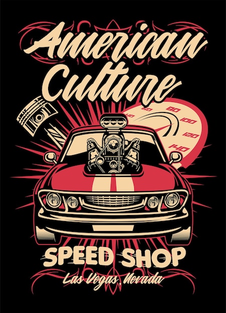 Diseño de camiseta de la tienda american muscle car speed