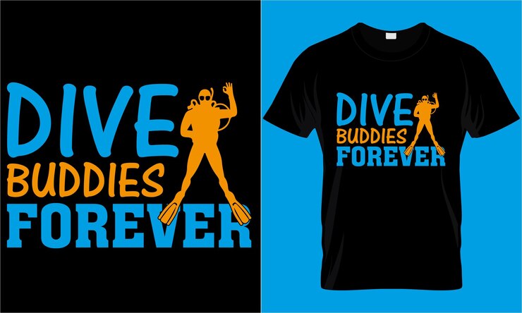 Diseño de camiseta de tipografía de buceo con compañeros de buceo gráficos vectoriales editables para siempre