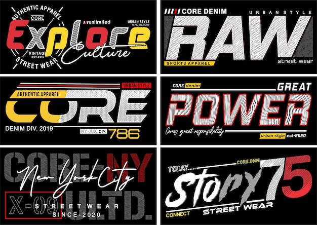 Diseño de camiseta de tipografía de calle urbana Paquete de vectores gráficos Conjunto de diseños de camiseta de ciudad urbana de EE. UU.