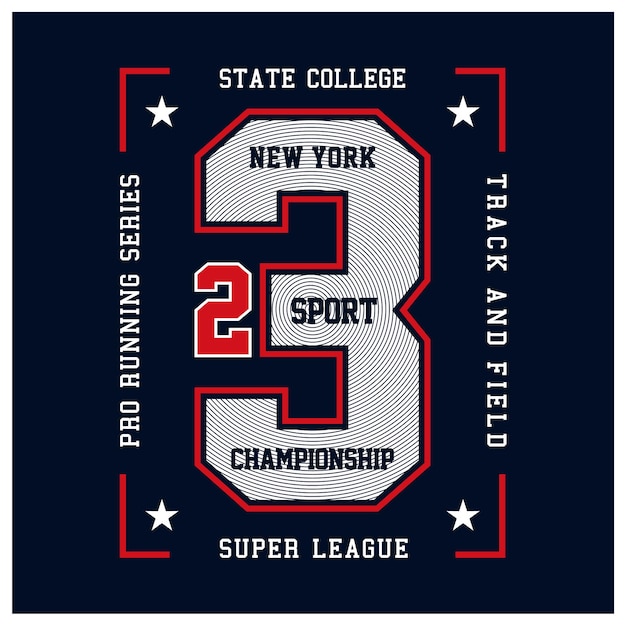 Diseño de camiseta de tipografía deportiva universitaria del estado de nueva york