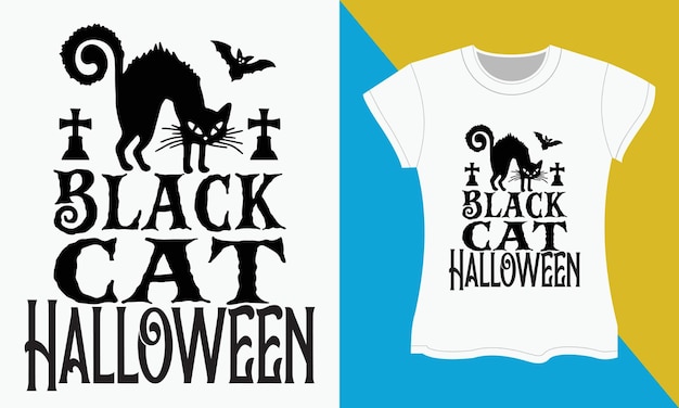 El diseño de la camiseta de la tipografía de halloween gato negro halloween