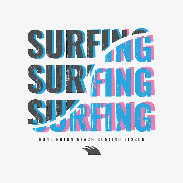 Diseño de camiseta de tipografía de ilustración de surf