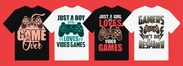 Diseño de camiseta de tipografía de juegos con gráficos vectoriales de control de joystick