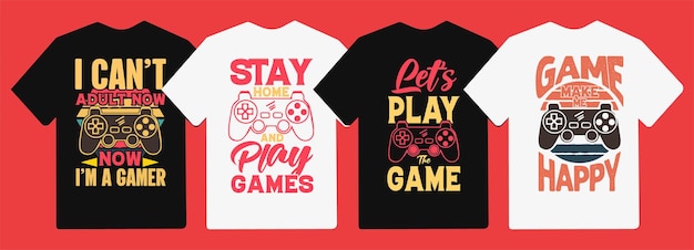 Diseño de camiseta de tipografía de juegos con gráficos vectoriales de control de joystick