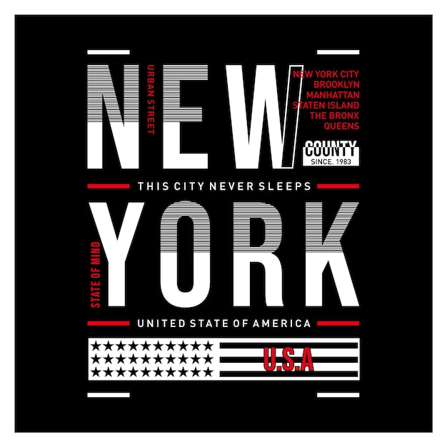 Diseño de camiseta de tipografía de nueva york