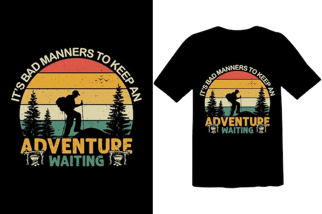 Diseño de camiseta de tipografía retro de camping de aventura