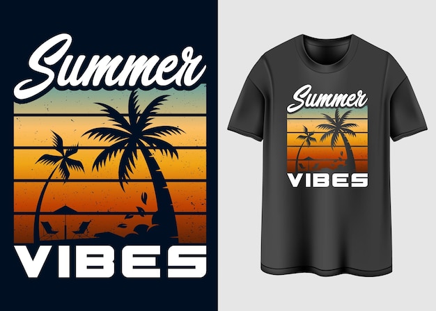 Diseño de camiseta de tipografía de vibraciones de verano.