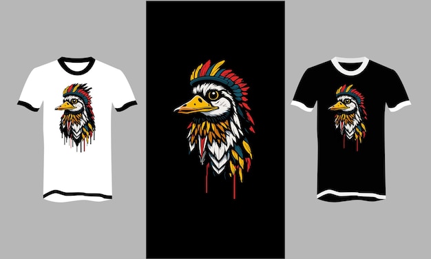 Diseño de camiseta de tocado de indio nativo americano de pato de cara dibujada a mano