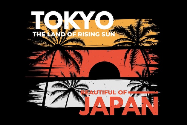 Diseño de camiseta de tokio japón brush beach retro vintage illustration