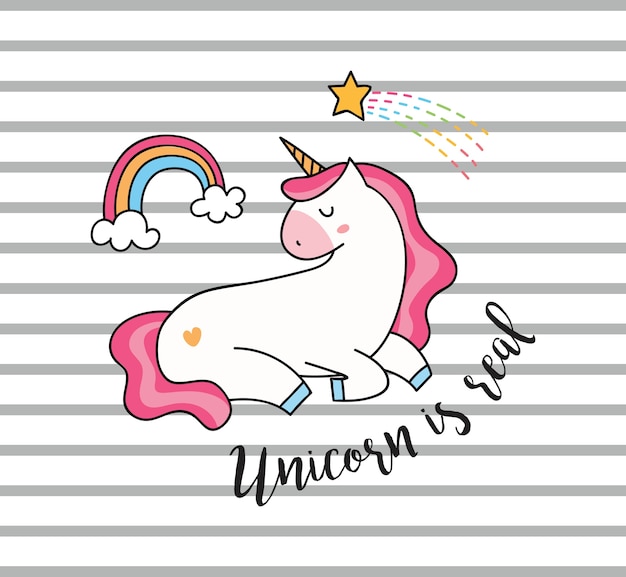 Diseño de camiseta de unicornio en el fondo de la raya