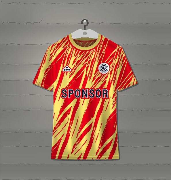 Diseño de camiseta de uniforme deportivo con fondo de línea abstracta naranja y amarilla