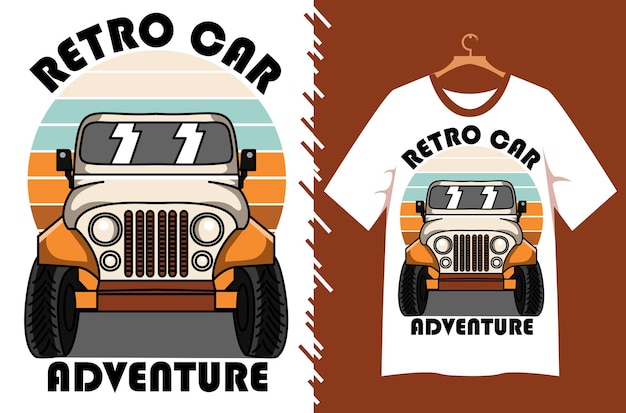 Diseño de camiseta de vector de aventura de coche retro