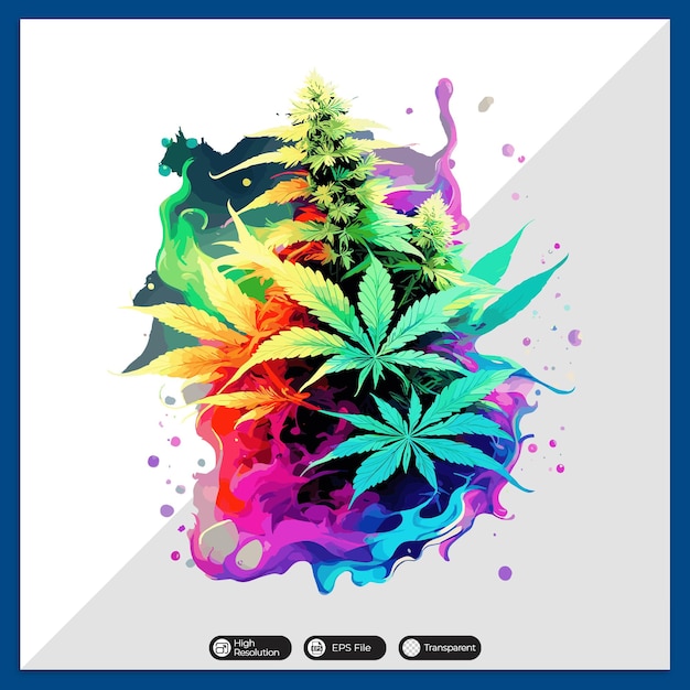 Vector diseño de camiseta vectora de hojas de cannabis de maleza colorida