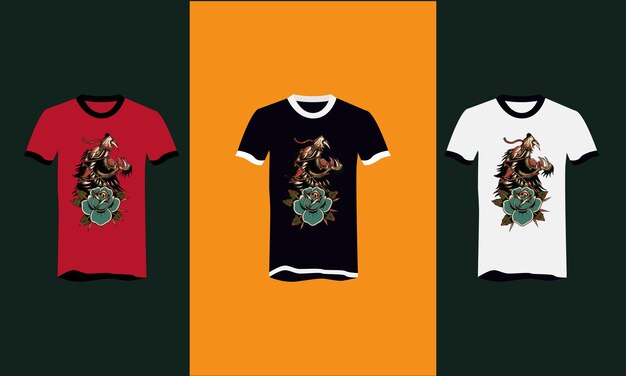 diseño de camiseta vectorial con cabeza de lobo y flores