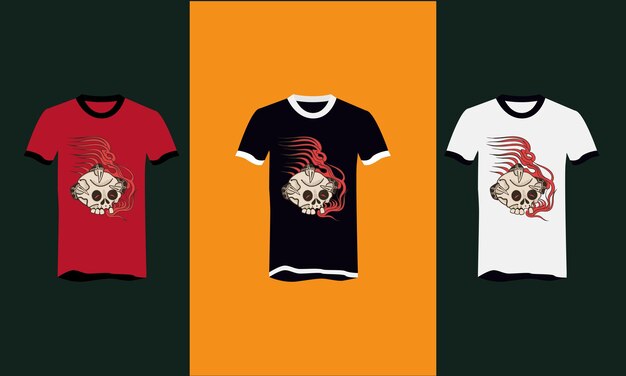 diseño de camiseta vectorial con calavera y llamas