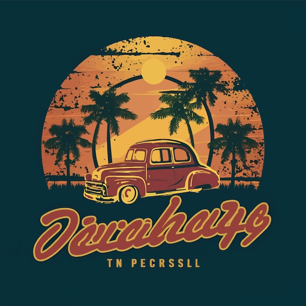 Diseño de camiseta vectorial distrito de puesta de sol retro vintage