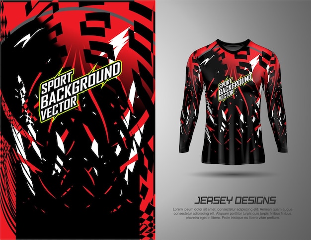 Diseño de camiseta vectorial de fondo deportivo con patrón abstracto rojo y negro