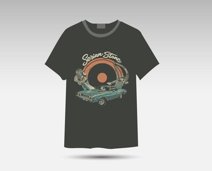 Diseño de camiseta vectorial con una ilustración de un automóvil