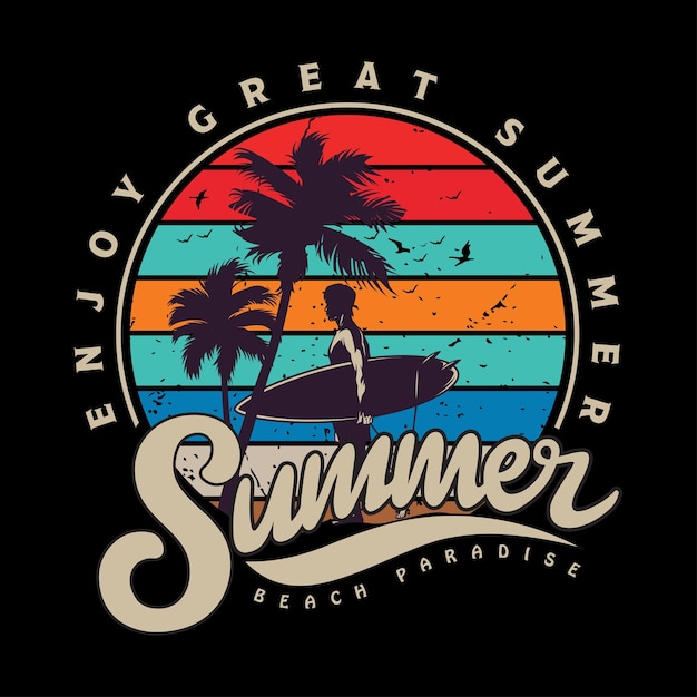 Diseño de camiseta vectorial de tipografía de verano