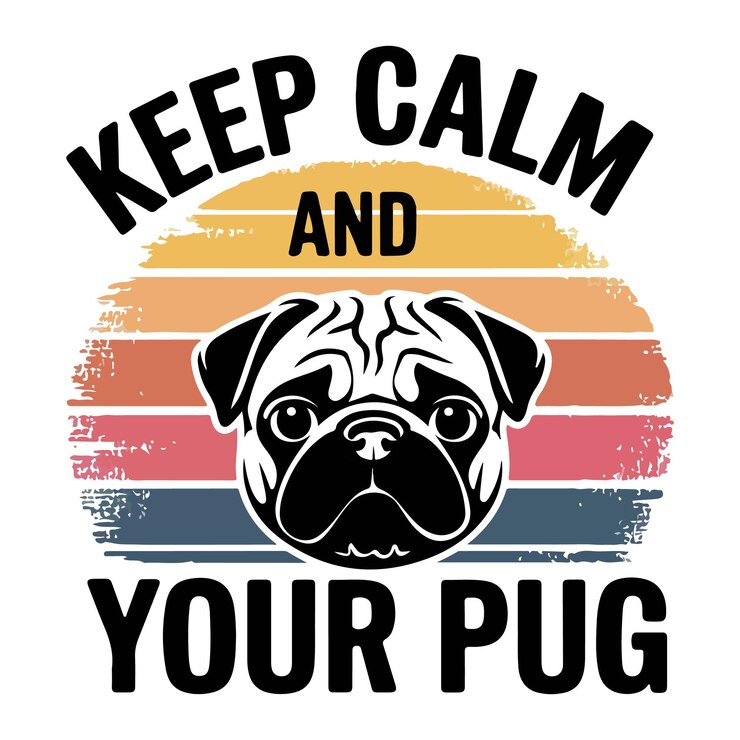 diseño de camiseta vectorial todas las cabezas negras de pug vintage atardeceres retro